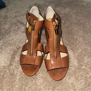 Michael Kors Tan Leather Heels with Gold Zipper